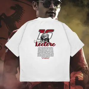 Charles Leclerc Baskılı Oversize Unisex Pamuklu Nefes Alan Kalın Kumaşlı