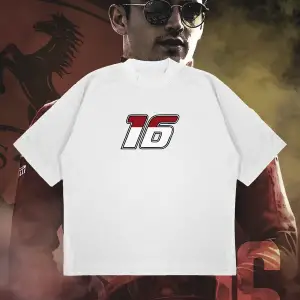 Charles Leclerc Baskılı Oversize Unisex Pamuklu Nefes Alan Kalın Kumaşlı
