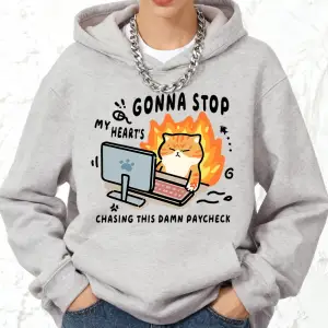 Chasing Paycheck Kedi Baskılı Pamuklu Kapüşonlu Üstler Kadınlar İçin Kışlık Polar Sıcak Sweat