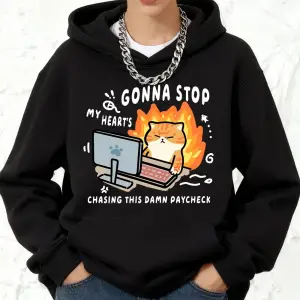 Chasing Paycheck Kedi Baskılı Pamuklu Kapüşonlu Üstler Kadınlar İçin Kışlık Polar Sıcak Sweat