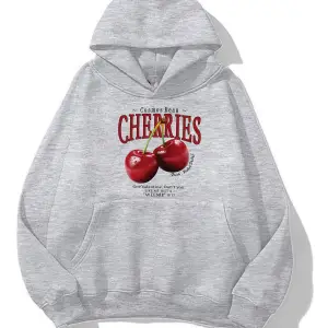 cherries baskılı kadın oversize sweatshirt gri