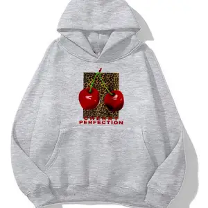 cherry baskılı kadın oversize sweatshirt gri