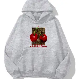 cherry baskılı kadın oversize sweatshirt gri