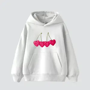 Cherry N. Baskılı Oversize Unisex Premium Beyaz