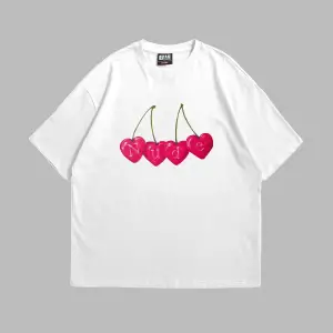 Cherry Nude Baskılı Oversize Unisex Premium Beyaz