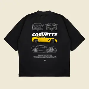 Chevrolet Corvette Baskılı Oversize Unisex Pamuklu Nefes Alan Kalın Kumaşlı