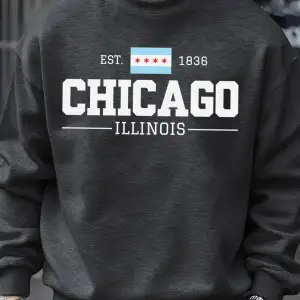 Chicago Illinois Baskılı Sonbahar Erkekler Kazak Yumuşak Giysiler Büyük Boy Sokak Kazak Polar