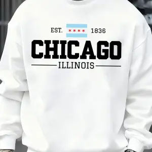 Chicago Illinois Baskılı Sonbahar Erkekler Kazak Yumuşak Giysiler Büyük Boy Sokak Kazak Polar