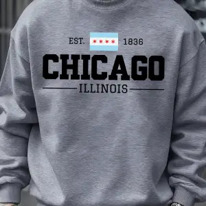 Chicago Illinois Baskılı Sonbahar Erkekler Kazak Yumuşak Giysiler Büyük Boy Sokak Kazak Polar