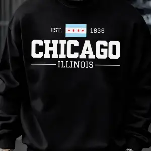 Chicago Illinois Baskılı Sonbahar Erkekler Kazak Yumuşak Giysiler Büyük Boy Sokak Kazak Polar