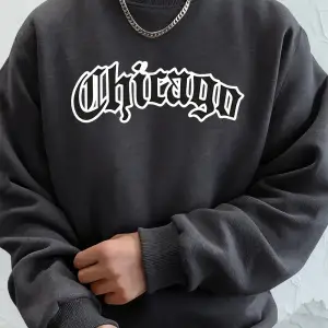 Chicago Letter Baskılı Erkek Sweatshirtleri Kışlık Bisiklet Yaka Kapüşonlu Sokak Stili Polar