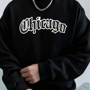 Chicago Letter Baskılı Erkek Sweatshirtleri Kışlık Bisiklet Yaka Kapüşonlu Sokak Stili Polar