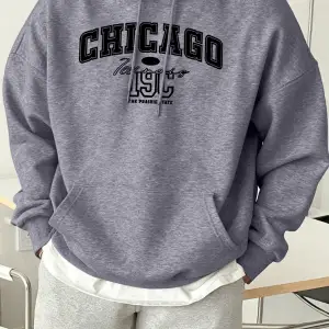 Chicago Letter Yaratıcılık Baskılı Tişörtü Erkek Trendy Gevşek Spor Giyim Sıcak Temel Kapüşon