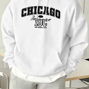 Chicago Letter Yaratıcılık Baskılı Tişörtü Erkek Trendy Gevşek Spor Giyim Sıcak Temel Kapüşon