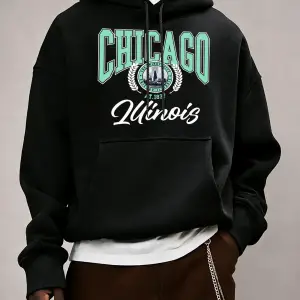 Chicago Luinois At 1837 Desen Erkekler Kapüşonlular Cep Retro Kazaklar Rahat Hip Hop Uzun Kol