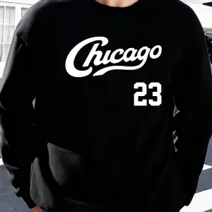 Chicago Number 23 Baskı Spor Temelleri Sokak Giyimi Erkek Günlük Moda Kazak Büyük Beden Bol K