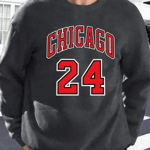 Chicago Number 24 Letter Baskılı Erkek Kazakları Rahat Sokak Modası Polar Sweatshirt Yuvarlak