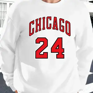 Chicago Number 24 Letter Baskılı Erkek Kazakları Rahat Sokak Modası Polar Sweatshirt Yuvarlak
