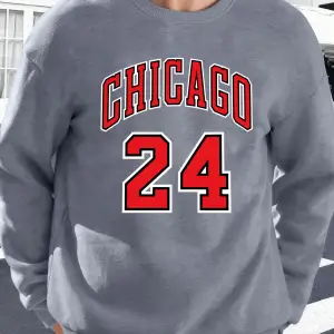 Chicago Number 24 Letter Baskılı Erkek Kazakları Rahat Sokak Modası Polar Sweatshirt Yuvarlak