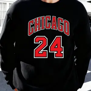 Chicago Number 24 Letter Baskılı Erkek Kazakları Rahat Sokak Modası Polar Sweatshirt Yuvarlak
