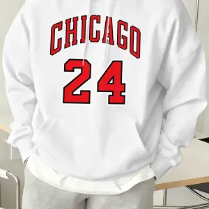 Chicago Number 24 Letter Print Erkekler Rahat Moda Kapüşonlular Tüm Maç Sonbahar Tişörtü Pola