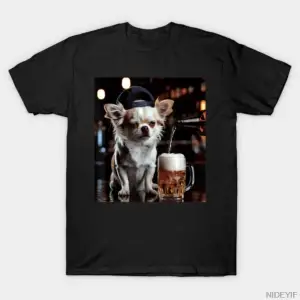 Chihuahua Bira İçen Kupa İçeren Köpek Memesi Şapkalı Evcil Hayvan Tişörtü Erkekler ve Kadınla