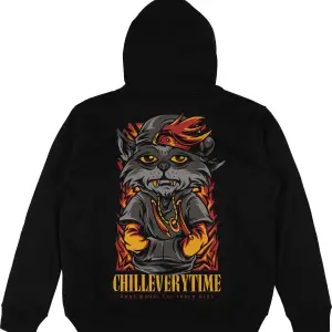 Chill Everytime Siyah Oversize Unisex Kapüşonlu Sweatshirt Hoodie