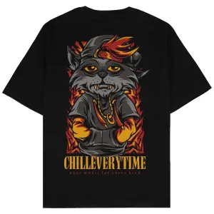 Chill Everytime Siyah Oversize Unisex T-shirt
