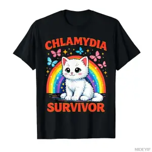 Chlamydia Survivor Komik Alaycı Beyaz Yavru Gökkuşağı T-shirt Erkekler Kadınlar Için % 100% P