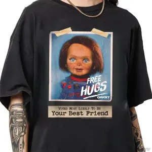 Chucky Free Hugs Vintage Stil T-shirt Erkekler Kadınlar Için % 100% Pamuk T Shirt Kısa Kollu
