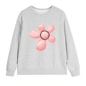 Çiçek Desenli Düşük Omuz Büyük Beden Sweat Gri