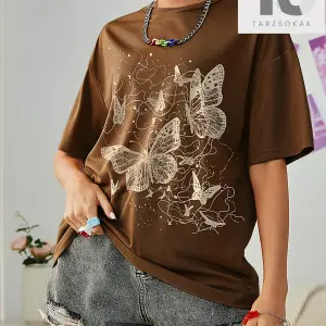 Çiçek Desenli Düşük Omuz Tişört