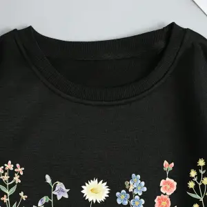 Çiçek Desenli Termal Astarlı Sweat Siyah