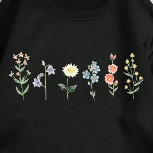 Çiçek Desenli Termal Astarlı Sweat Siyah