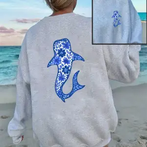 Çiçek Sperm Balinası Baskılı Sweatshirtler Kadınlar Kışlık Polar Sıcak Kapüşonlu Üstler Yuvar