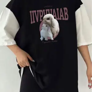 Çift Renk TAVŞAN Baskılı Unisex Tshirt