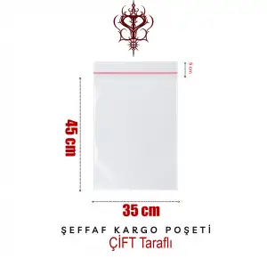 Çift Taraflı Şeffaf Kargo Poşeti 80 Mikron 35 x 45 Cm + 5 Cm