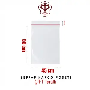 Çift Taraflı Şeffaf Kargo Poşeti 80 Mikron 45 x 55 Cm + 5 Cm
