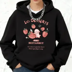 Çilek ve Tavşan Baskılı Kapüşonlu Üstler Pamuklu Kadın Sportif Bol Kazak Kışlık Polar Sıcak S