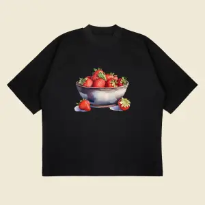 Çilek Vintage Baskılı Oversize Unisex Pamuklu Nefes Alan Kalın Kumaşlı