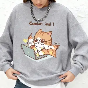 Çılgın Yazma Kedi Karikatür Baskı Kapüşonlular Bayan Kış Sıcak Uzun Kollu Tişörtü Jogger Crew