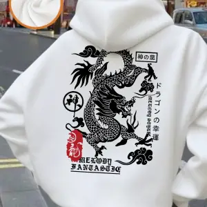 Çin Ejderha Baskı Kapüşonlular Bayan Rahat Gevşek Kazak Kış Polar Sıcak Kazaklar Rahat Cep Ka