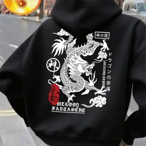 Çin Ejderha Baskı Kapüşonlular Bayan Rahat Gevşek Kazak Kış Polar Sıcak Kazaklar Rahat Cep Ka