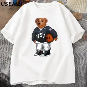 Classic Bear Print T Shirt Brand Men Summer Cotton T-shirt Short Sleeved Funny Graphic Tees C
