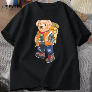 Classic Bear Print T Shirt Brand Men Summer Cotton T-shirt Short Sleeved Funny Graphic Tees C