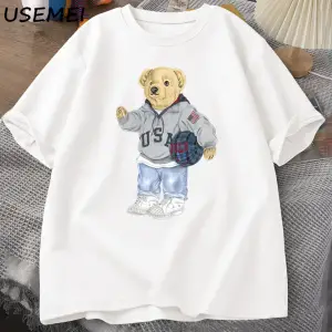 Classic Bear Print T Shirt Brand Men Summer Cotton T-shirt Short Sleeved Funny Graphic Tees C