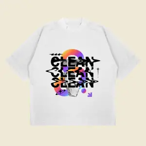 Clean Baskılı Oversize Unisex Pamuklu Nefes Alan Kalın Kumaşlı