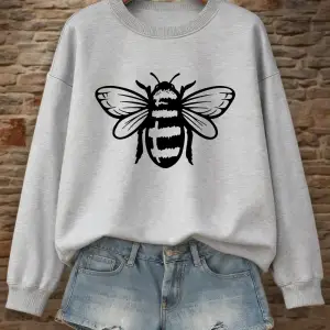 Clumsy Beesprinting Tişörtü Bayan Sonbahar Kış Rahat Kapüşonlular Polar Sıcak Bisiklet Yaka K