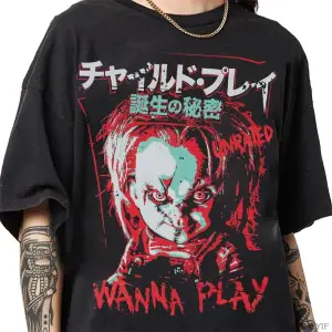 Çocuk Oyuncağı Chucky Japonya Tarzı Japon Tişörtü Erkekler Kadınlar İçin %100 Pamuklu Tişörtl