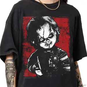 Çocuk Oyuncağı Chucky Sıkıntılı Portre T-shirt Erkekler Kadınlar Için % 100% Pamuk T Shirt Kı